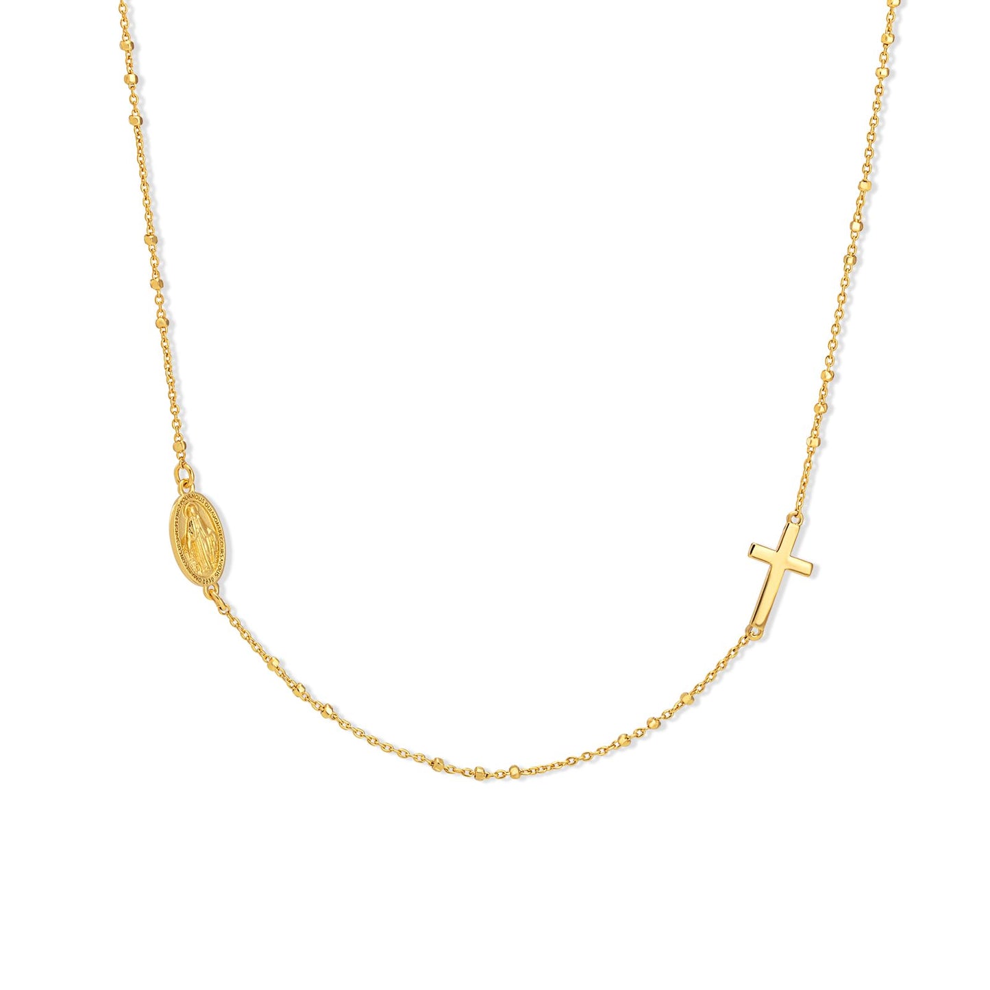 Milan Chiva Gold Plated Rosary Cross Necklaces for Women 14K Gold Plated Chain Sideways Pendant Lightweight Dainty Jewelry MNS-1040GD
