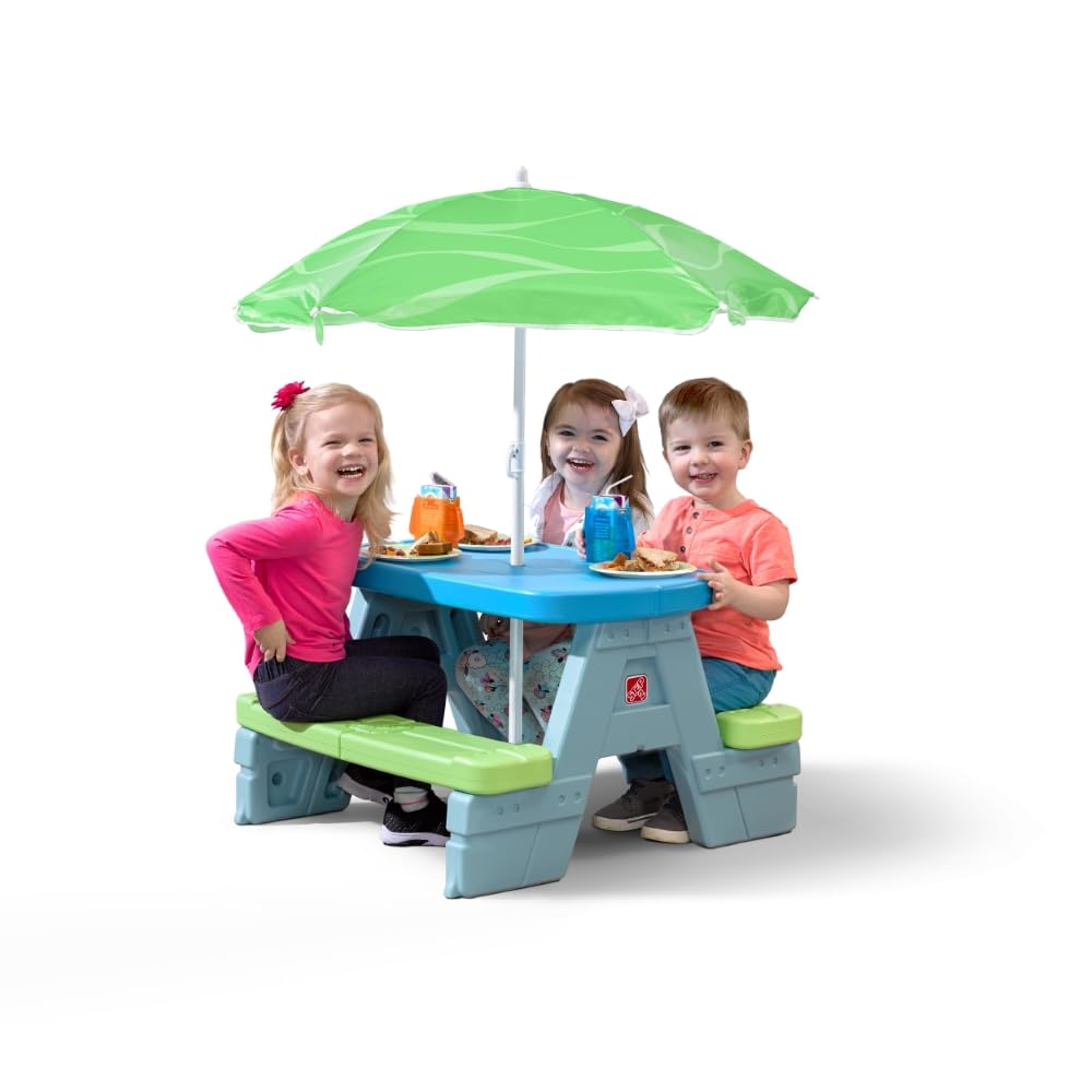 Step2 Sun & Shade Kids Picnic Table with Removeable Umbrella, Indoor/Outdoor Toys, Fits 4 Children, Made of Durable Plastic, For Toddlers 1.5-4 Years Old