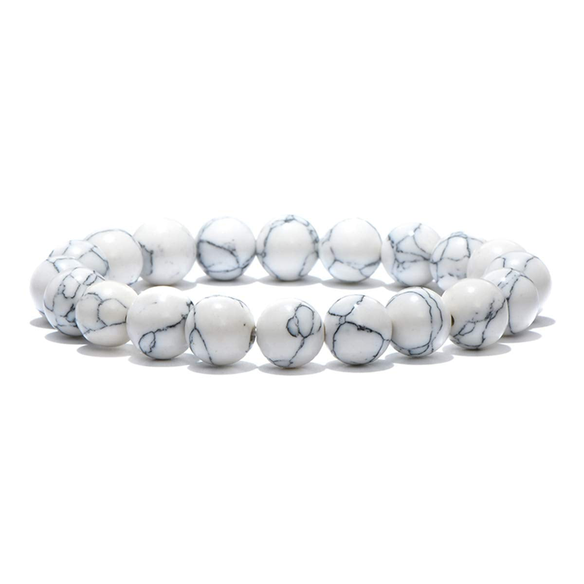 Natural Stone Beads 100pcs 8mm White Howlite Round Genuine Real Stone Beading Loose Gemstone Hole Size 1mm DIY Charm Smooth Beads for Bracelet Necklace Earrings Jewelry Making (White Howlite, 8mm)
