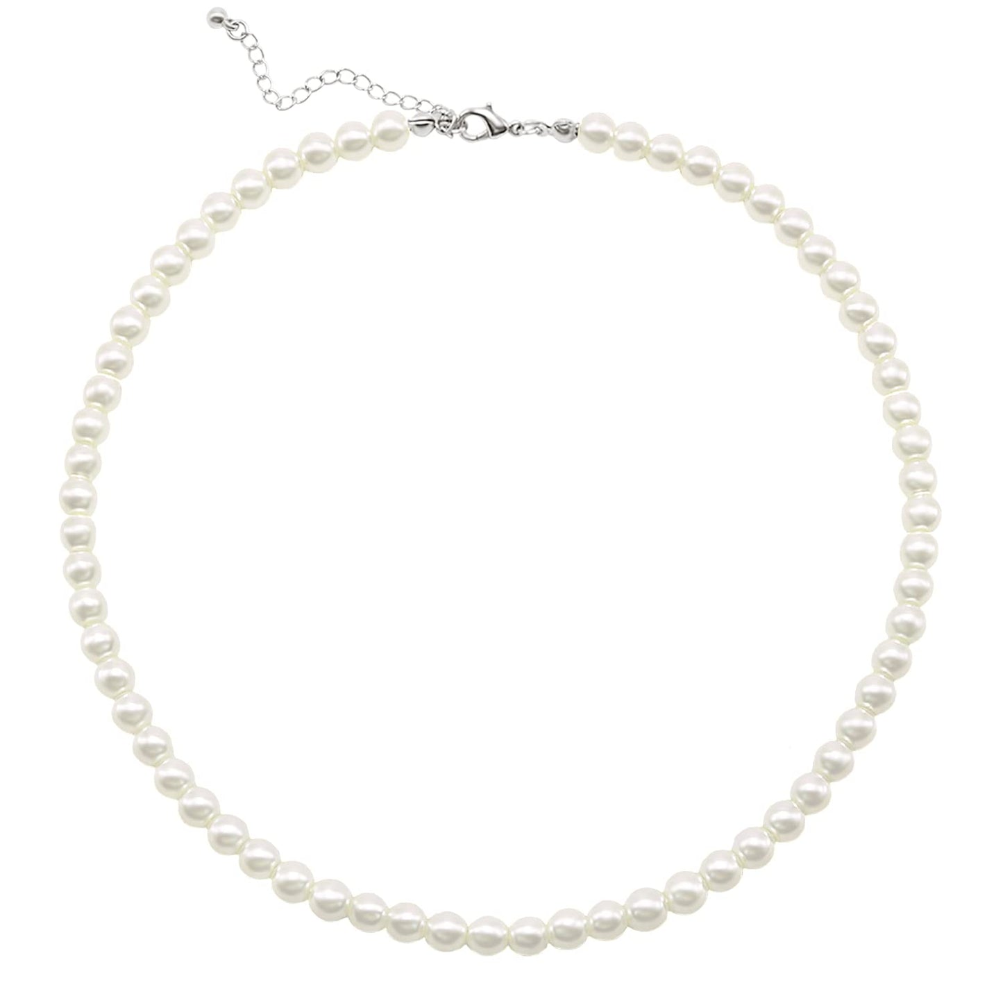 Cryshimmer Pearl Choker Necklace for Women Faux Pearl Beads Strand Pearl Necklaces Wedding Brides Costume Jewelry,6MM