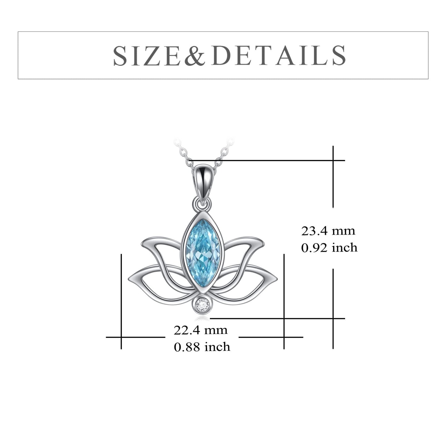 YFN Lotus Necklace Sterling Silver March Birthstone Pendant Created Aquamarine Jewelry Gifts for Women (Mar)
