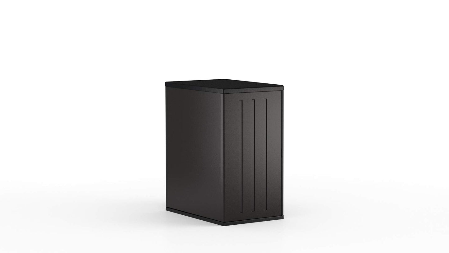 Suncast Heavy-Duty Resin Outdoor Storage Cabinet, 30" W x 20.25" D x 36" H Dark Grey Base Garage Storage Cabinet with Lockable Doors and Metal Reinforced Shelves, Made in The USA
