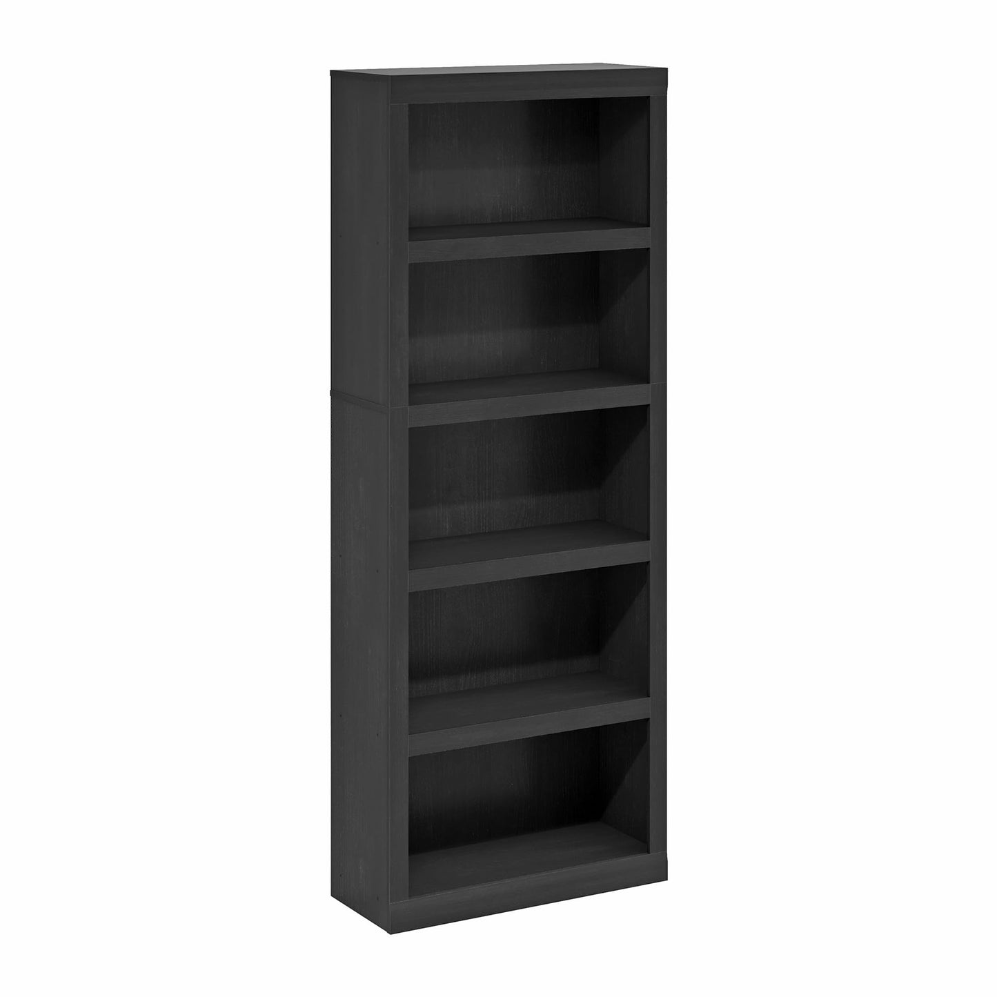 Furinno Rail Book Shelf, 5-Tier Bookshelf, Bookcase with Open Shelf, 10.1 x 24.6 x 63.5, for Living Room, Bedroom, Home Office, Blackwood