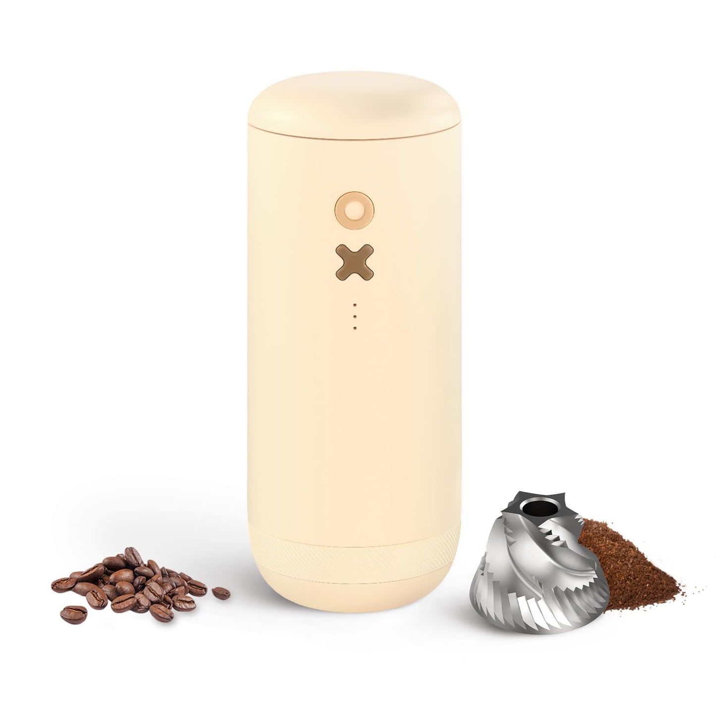 Nuttii Burr Coffee Grinder – Electric, Portable, Small, Quiet Conical Burr Coffee Bean Mill, 20 Adjustable Settings for Espresso, Pour-Over, French, Press Moka for Home Travel Use (Almond Cream)