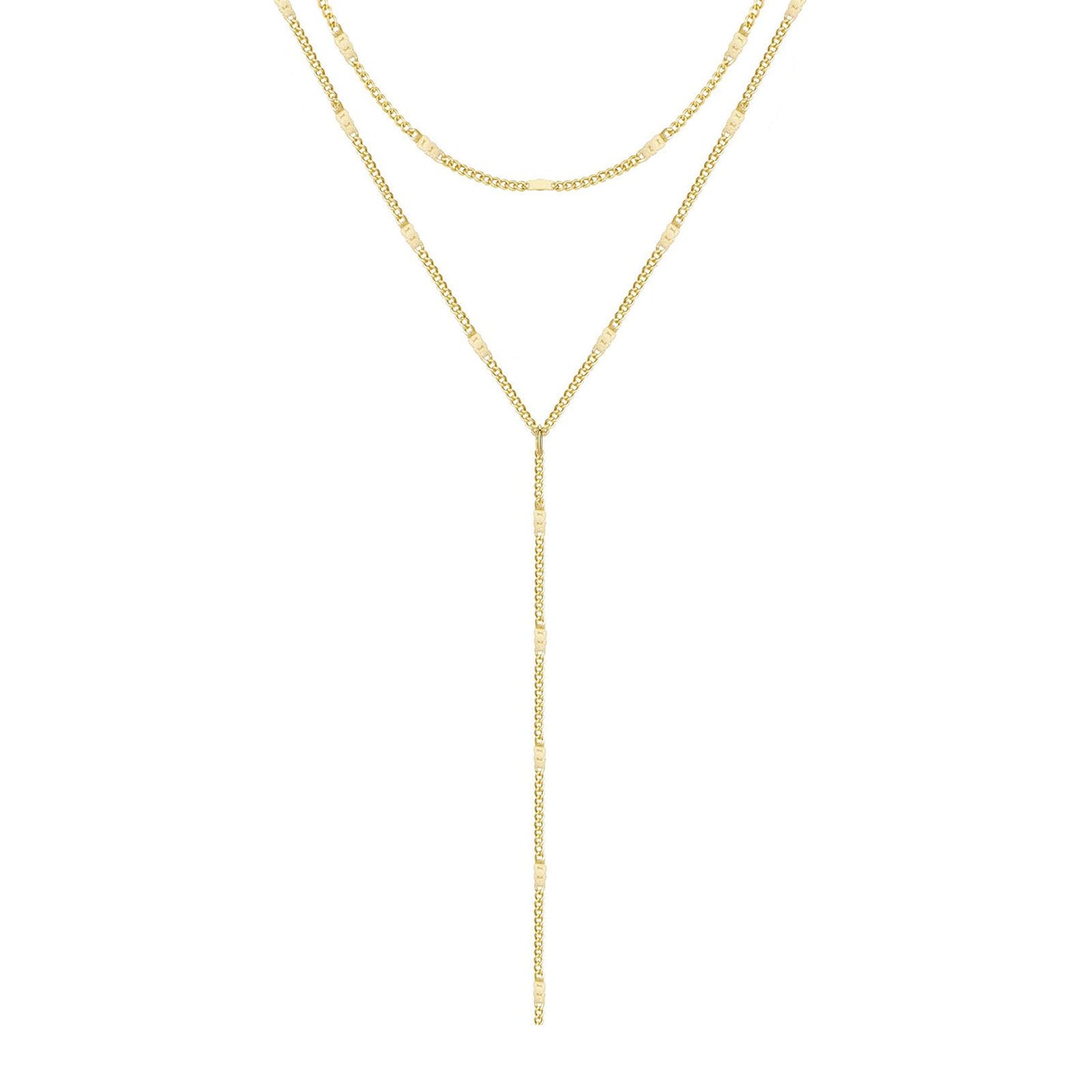 Zeffy Dainty Long Gold Necklaces for Women Trendy Lariat Y Necklace 14k Gold Plated Layered Bar Drop Necklaces Simple Y-Shaped Chain Jewelry Gift