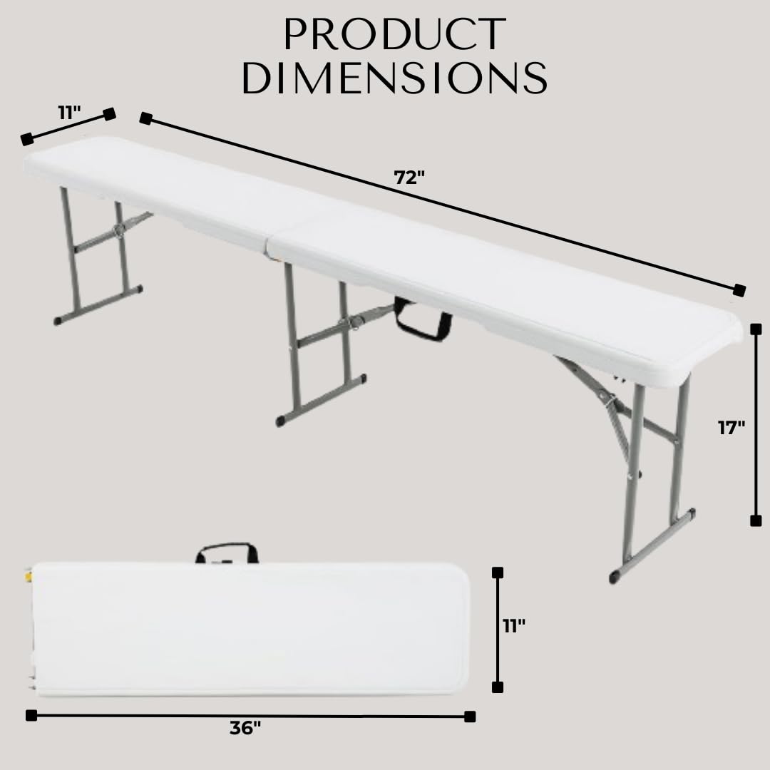 New Home Era Plastic Folding Bench - Portable Bench Used for Indoor, Outdoor, Picnic, Party, Camping, Dining Seat, Garden Soccer Multipurpose Entertaining Activities, White (1, White, 6 Feet)