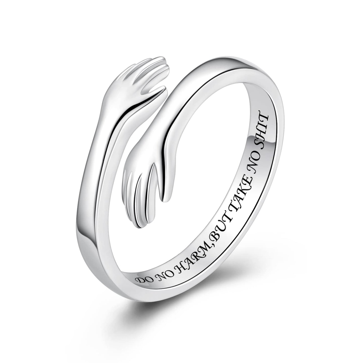 ACJFA Hug Rings for Women Sterling Silver Adjustable Ring for Women Daughter Hand Ring Jewelry for Birthday Gifts Holiday Gift for Teens(DO NO HARM,BUT TAKE NO SHIT)