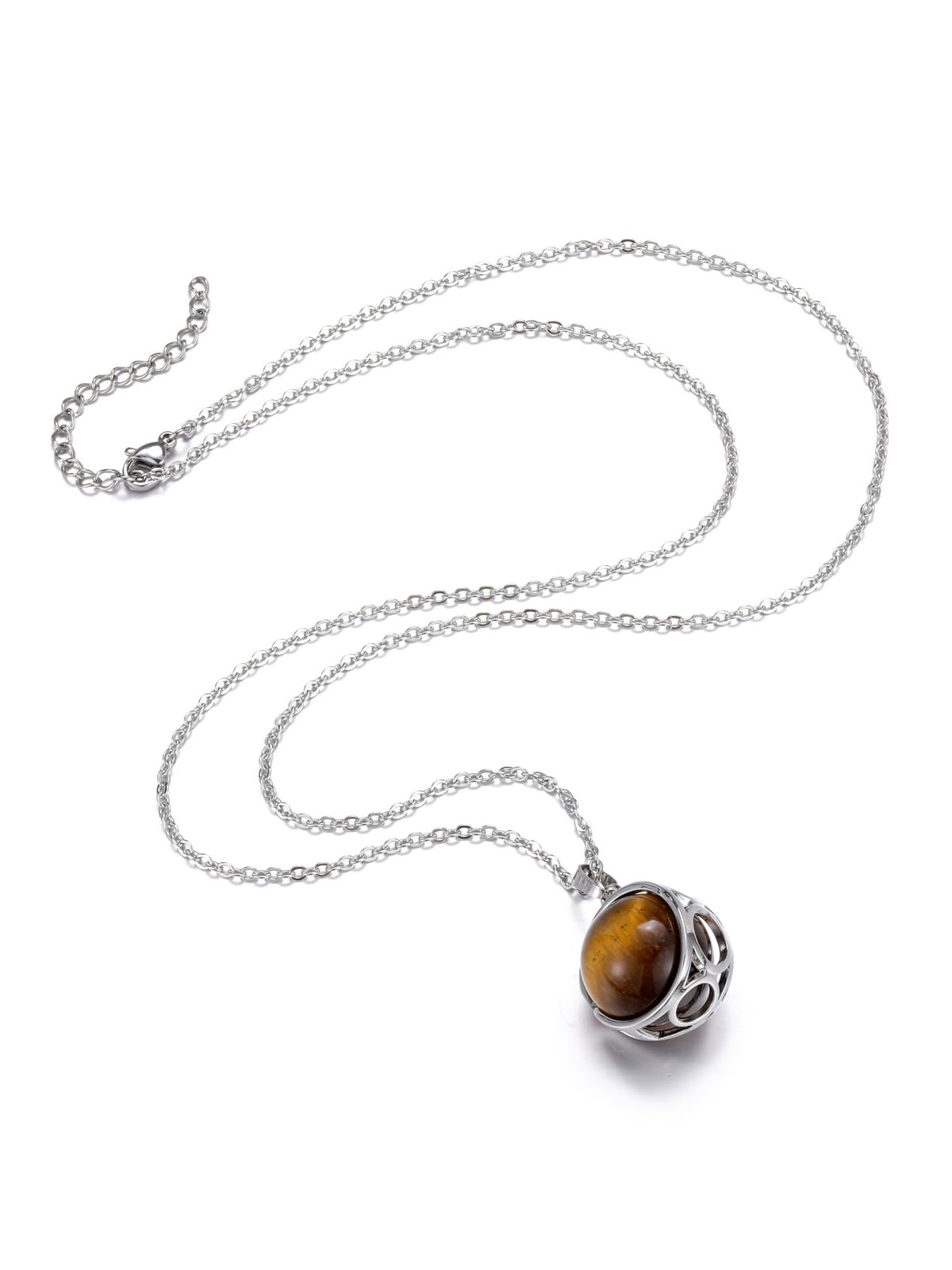 Top Plaza Tiger Eye Stone Healing Crystal Necklace Round Ball Rotating Natural Gemstone Pendant Necklace for Women Energy Jewelry Christmas Gifts
