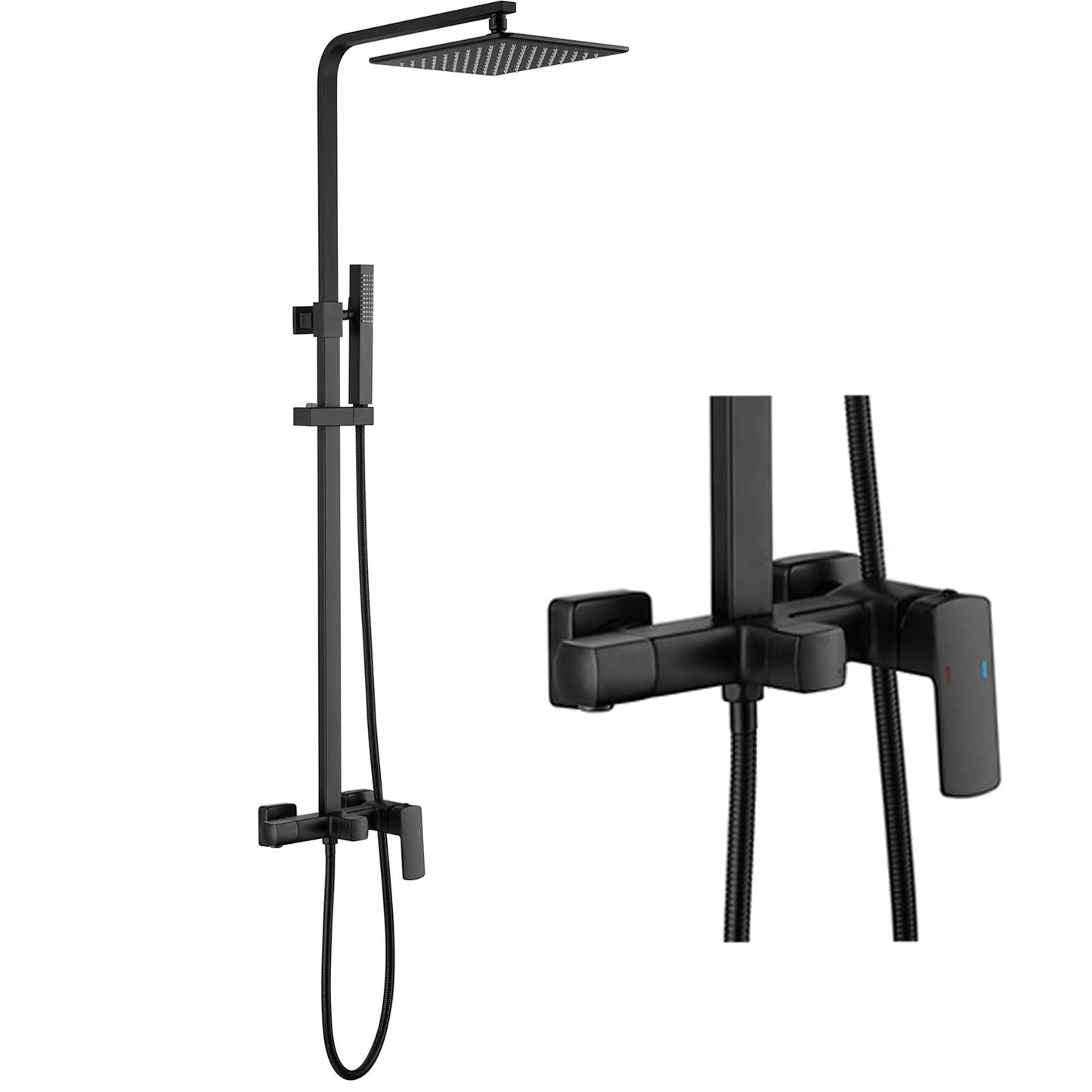 RBROHANT 3 Functions Exposed Shower System, Matte Black Exposed Shower Faucet Set, 10 Inch Rain Shower Head with Handheld and Tub Spout,Shower Height Adjustable, Wall Mounted