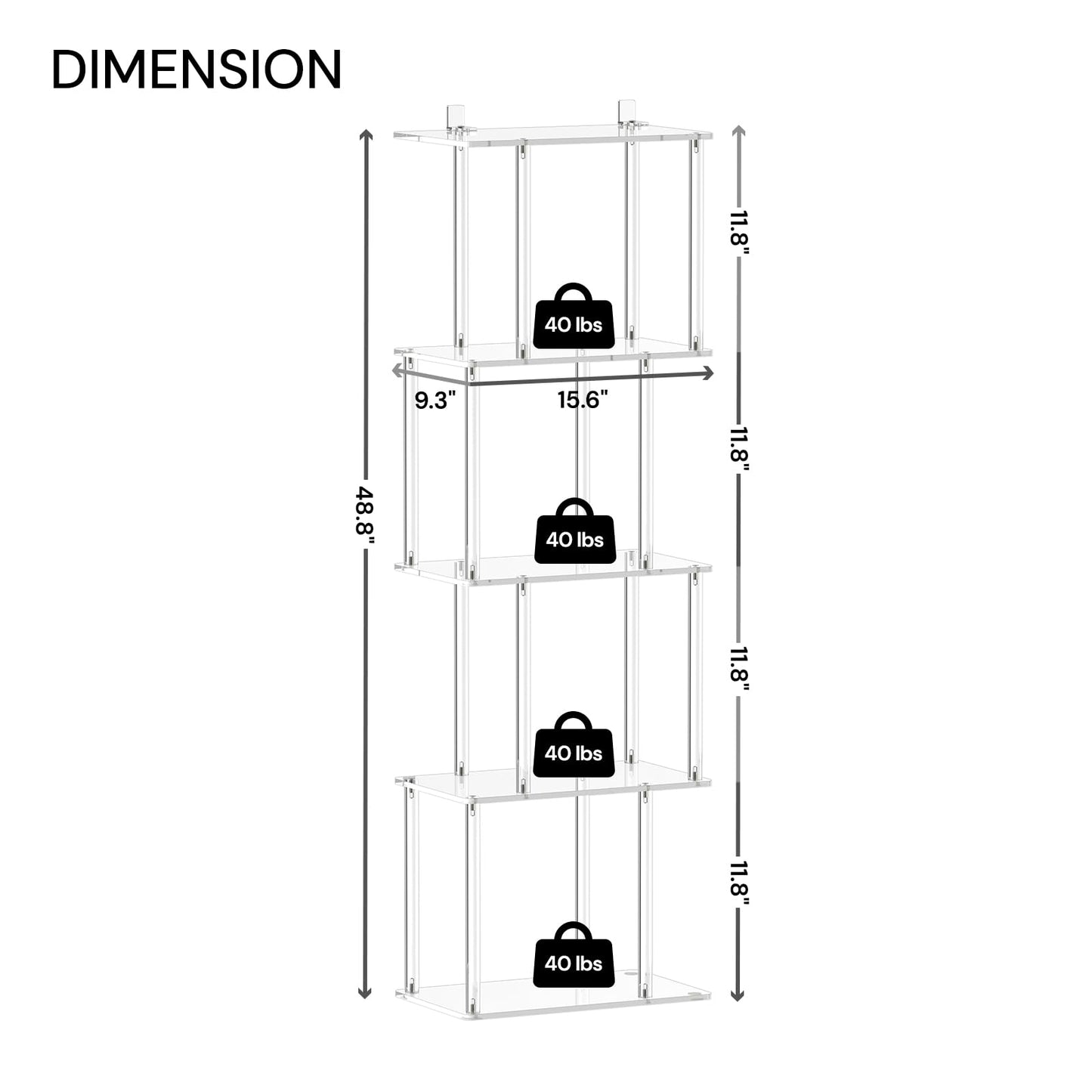 CRTERICX Acrylic Geometric Bookshelf for Small Spaces, 5-Tier Clear S Shaped Bookcase, Modern Open Book Shelf for Living Room, Bedroom, Office, 9.3" D x 15.6" W x 48.8" H, Easy Assembly