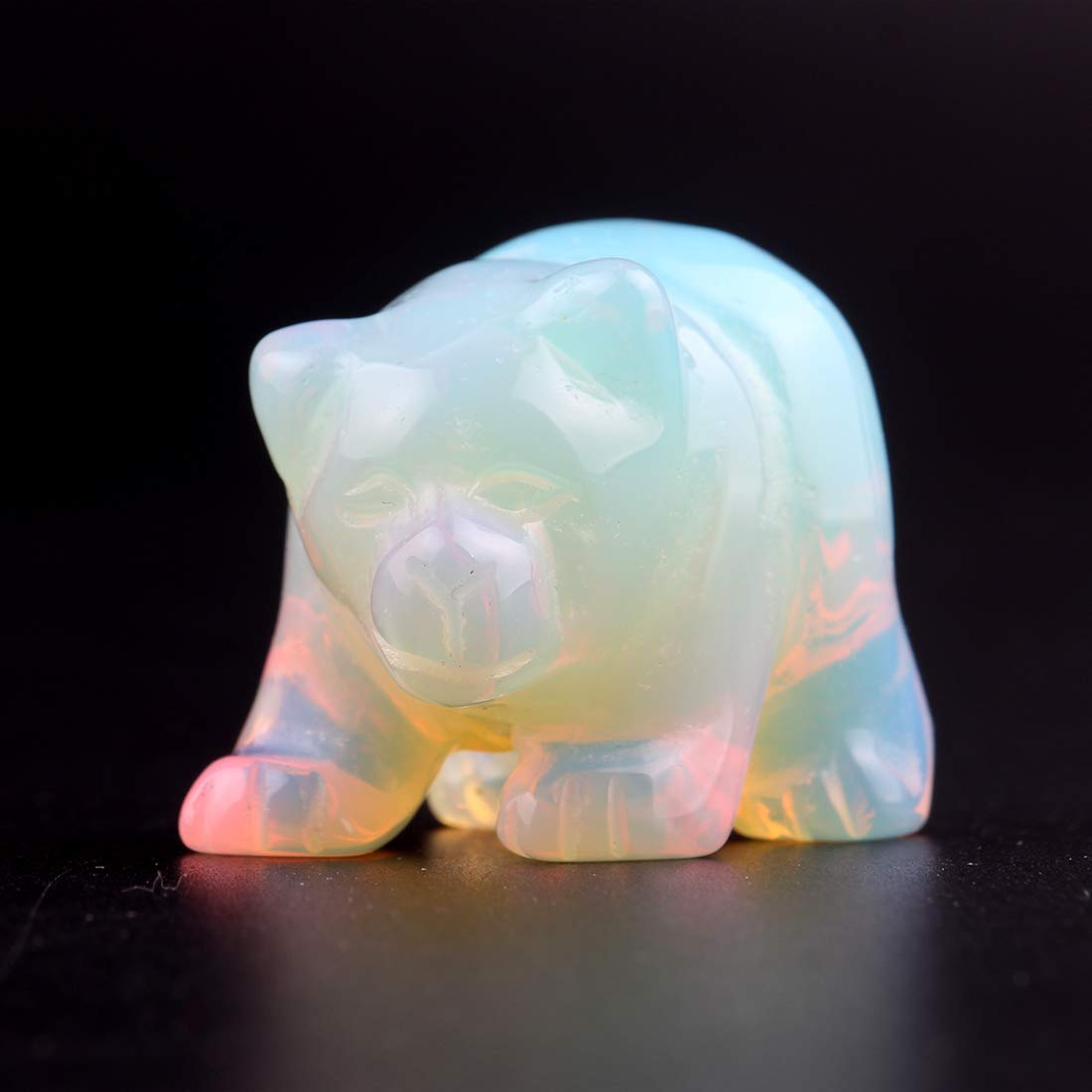 Natural 1.5inches Opalite Opal Bear Beads Semi Stone Carved Statue Chakra Healing Reiki Crafts (Opalite)