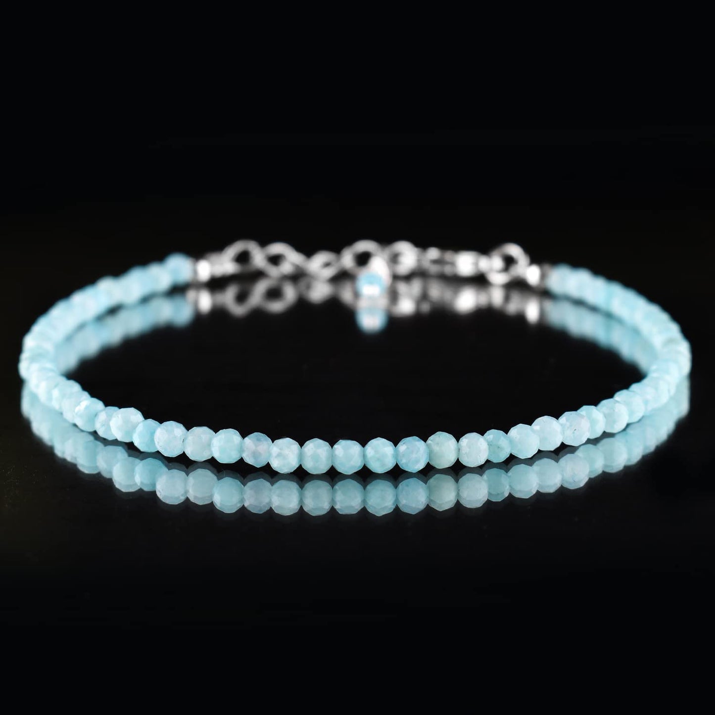 Natural Larimar Jewelry for Women Dolphin Stone- Pectolite -Sea- Caribbean Gemstone Beads Dainty Bracelet, Birthstone Energy Crystals, Silver Plated Chain 8 inch, Trendy Jewelry For Her