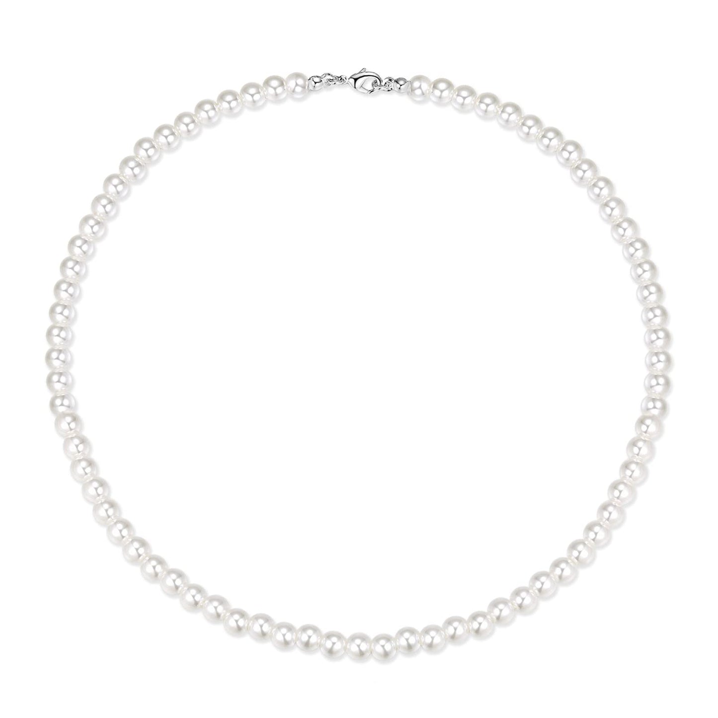 Luxval Pearl Necklaces Choker for Women, 6MM Cream White Pearl Jewelry, 14K Silver Plated Handmade Dainty Toggle Clasp Necklace for Women Jewelry Gifts, 18"