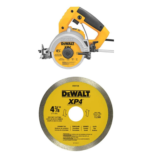 DEWALT DWC860W 4-3/8-Inch Wet/Dry Masonry Saw with DEWALT DW4738 4 3/8-Inch by .060-Inch Wet/Dry XP4 Porclean and Tile Blade
