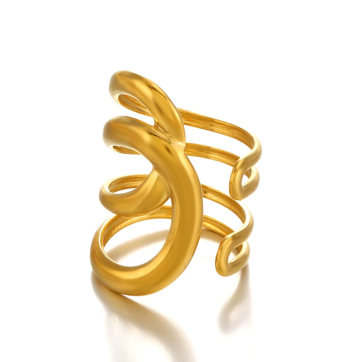 AIETUE Chunky Rings For Women, Gold Silver Thumb Ring Asymmetrical Wavy Curve Ring Adjustable Non Tarnish Dainty Stainless Steel New Year Anniversary Birthday Jewelry Gift (Trendy Gold #6)