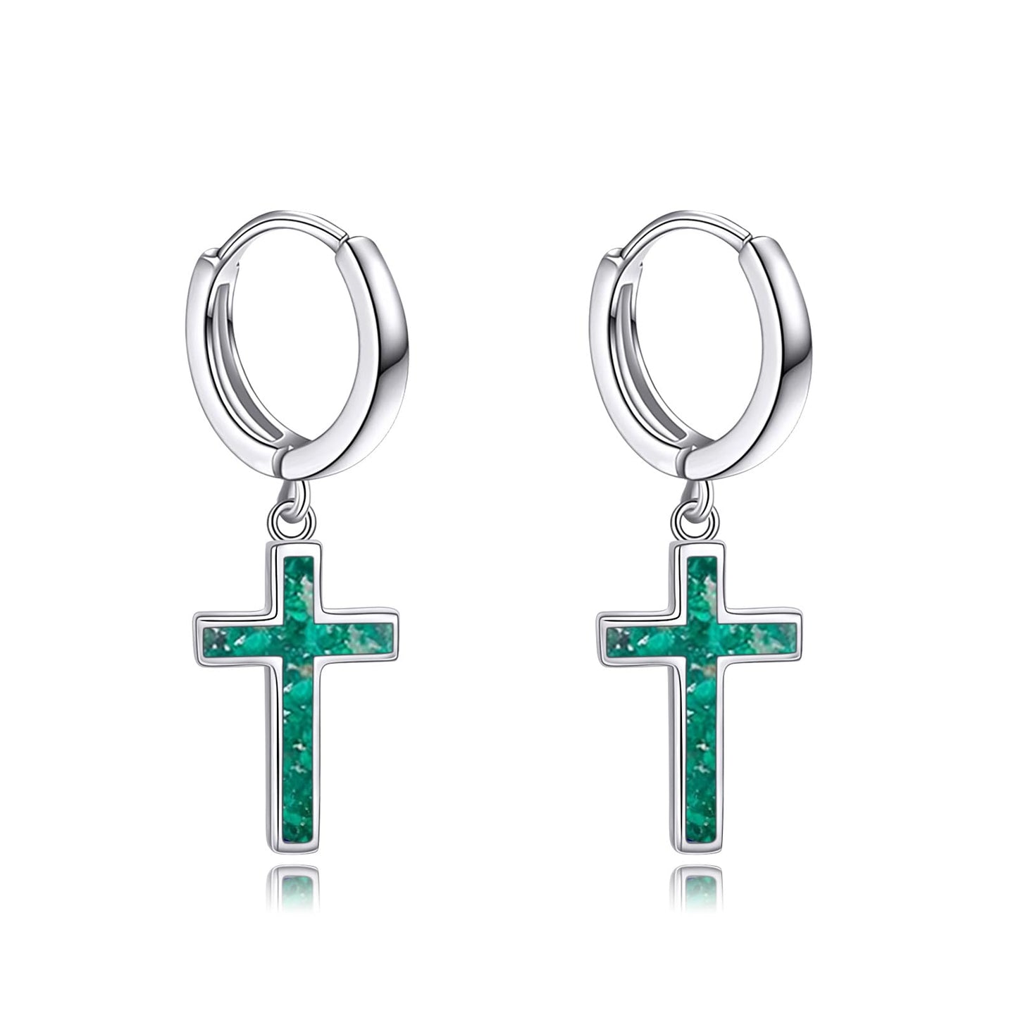 925 Sterling Silver Malachite Cross Hoop Earrings Dangle Drop Earrings Huggie Jewelry Birthday Gifts for Women (Malachite Cross)