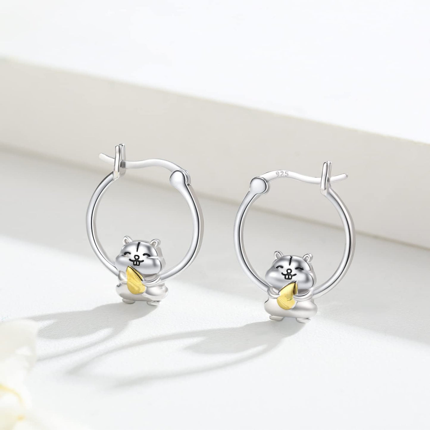 Hamster Hoop Earrings Sterling Silver Small Animal Guinea Huggie Hoop Earrings for Sensitive Ears Hamster Jewelry Gifts for Women