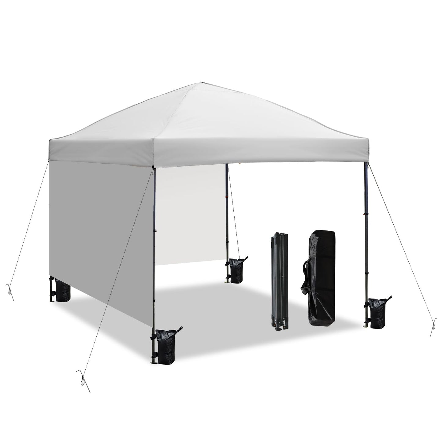 10x10 Pop Up Canopy Tent with 2 Sidewalls, Easy Up Canopy Outdoor Party Sun Shade Tent Portable Gazebo for Beach Camping Events with Carry Bag and 4 Sand Bags