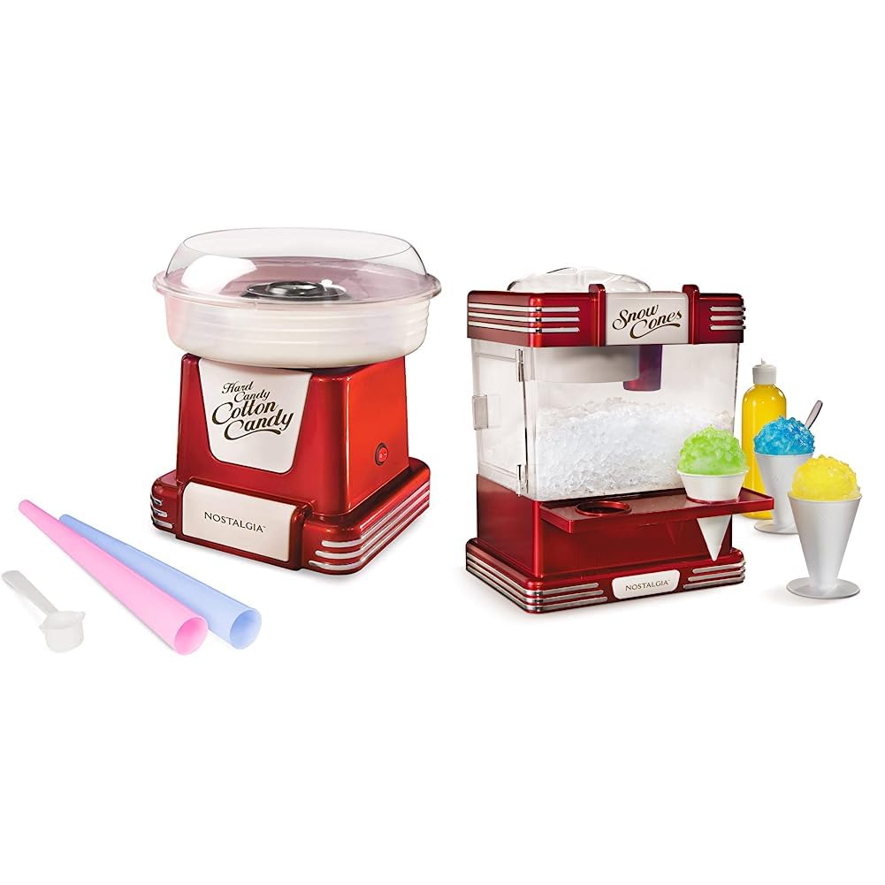 Nostalgia Cotton Candy and Snow Cone Machine Bundle - Retro Treat Makers