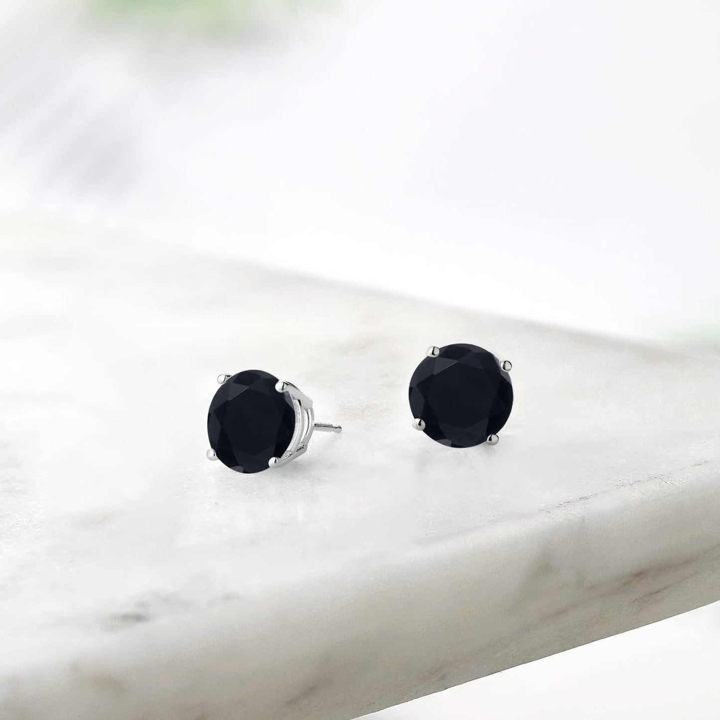 Gem Stone King 2-4 Cttw Round Gemstone Birthstone Stud Earrings For Women Men | 925 Sterling Silver | Round 7MM | Fine Jewelry Gifts for Women Her Mom Wife Men | Onyx-December