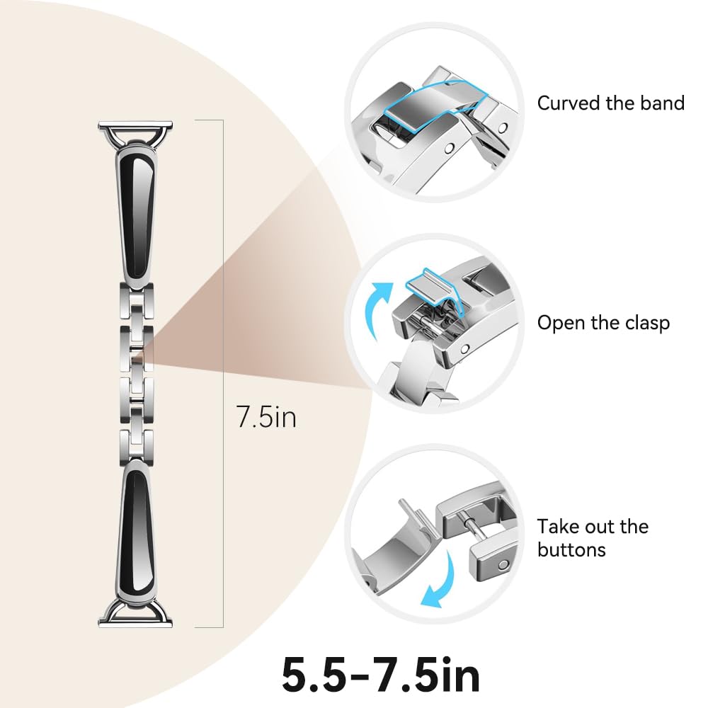 LYSANDRA Compatible for Spade & Co Health Smartwatch 4 Bands, stainless steel Shiny Fancy Wristband, Stylish Replacement Slim Strap Compatible for Spade & Co Health Smartwatch 4 (Silvery)