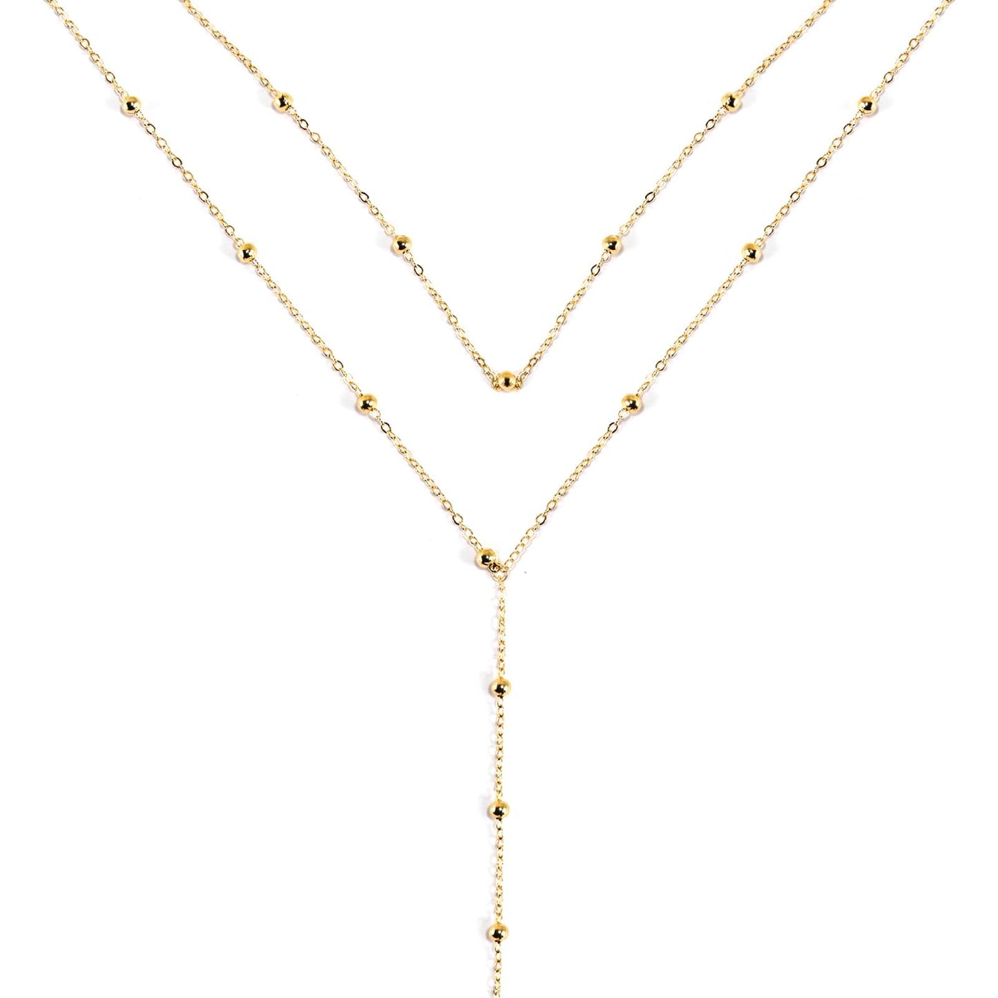 ENGCKSHI Necklace for Women, Dainty Long 14K Gold Y-Shaped Necklace Jewelry Trendy Beaded Layered Chain Drop Necklaces Jewelry Women Gifts
