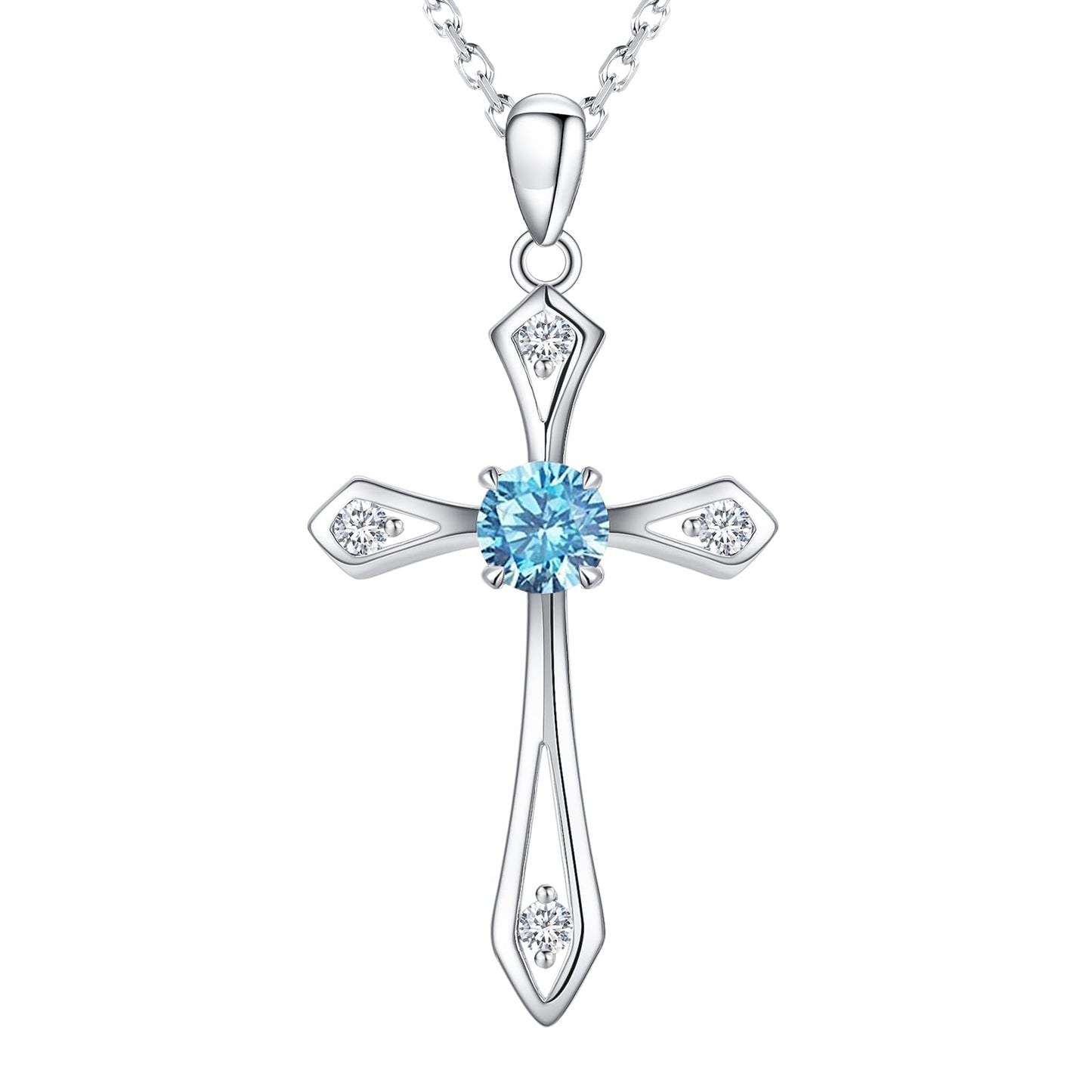 Cross Necklace for Women ,925 Sterling Silver Birthstone Necklace,Aquamarine-March Birthstone Cross pendant jewelry,Faith Religious Fine Jewelry Valentines Day Gifts Birthday Holiday Gifts for Her