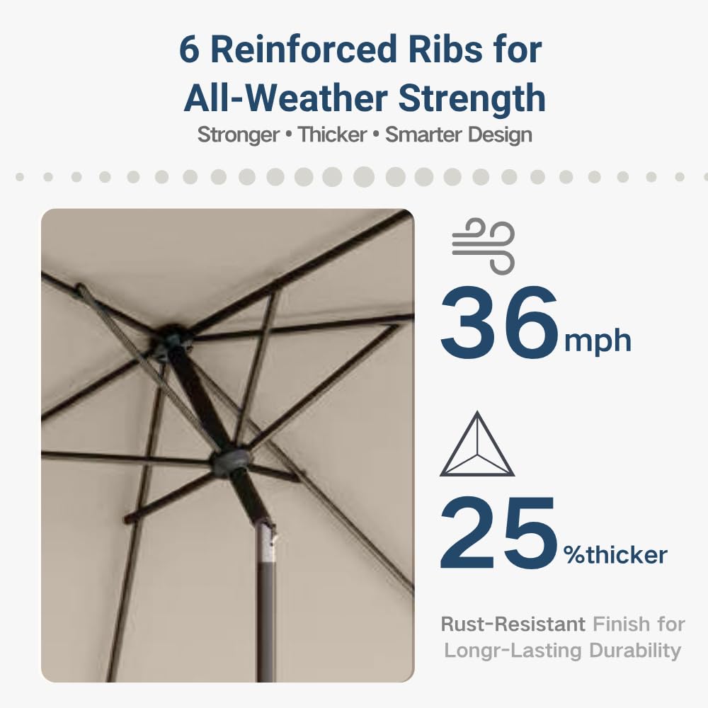Patio Kingdom 6.5' x 10' Rectangular Patio Umbrella Large Outdoor Market Umbrella w/UV Protection, Push Button Tilt and Crank Lift, Rectangle Table Umbrella for Garden, Deck, Pool, Patio, Beige