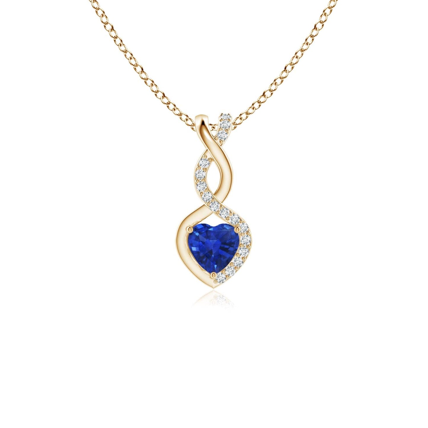 Angara Natural Blue Sapphire Pendant for Women | Heart-Shaped Blue Sapphire Infinity Pendant with Diamond Accents in Yellow Gold | September Birthday, Anniversary, Gemstone Jewelry Gift | AAA | 4mm