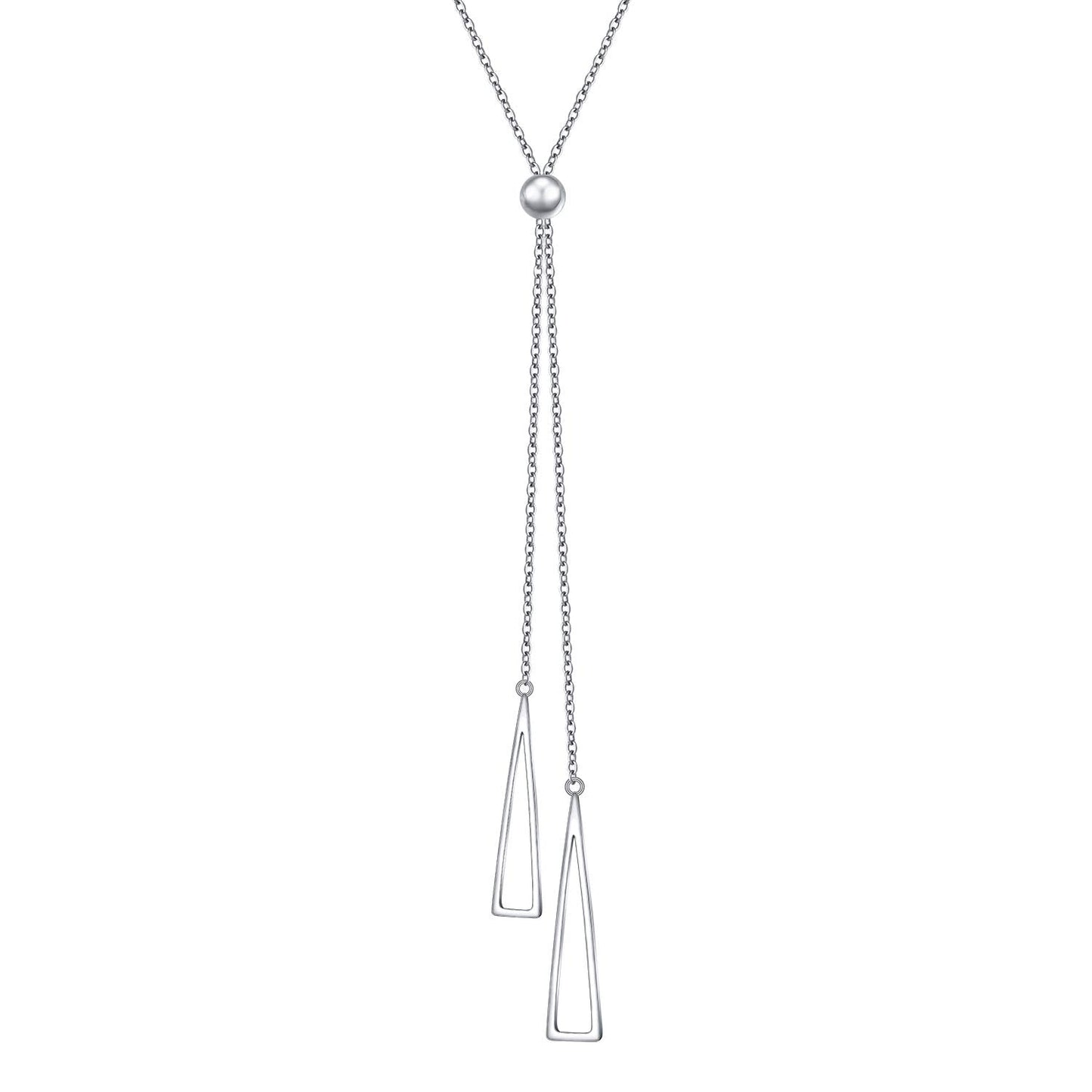YinShan Dainty Lariat Necklaces Y Necklace Adjustable Long Chain 30 Inches Sweater Chain 925 Sterling Silver Jewelry for Women (Triangle)