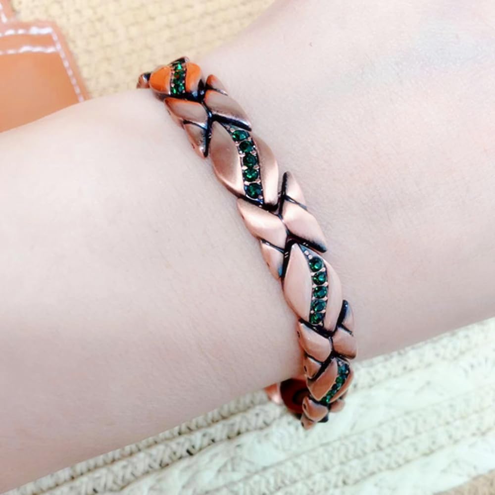SCVIYRUN - Magnetic Copper Bracelets for Women - 99.99% Pure Copper Effective Magnetic Bracelets and easy 2 links for Mother (copper—Grandmother's green stone)