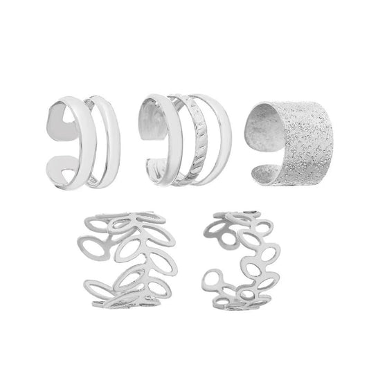 5 Pcs Cute Ear Cuffs for Women Non Piercing Ear Cuff Earrings Clip on Earring Set Cartilage Earrings Stack Jewelry for Women-Silver