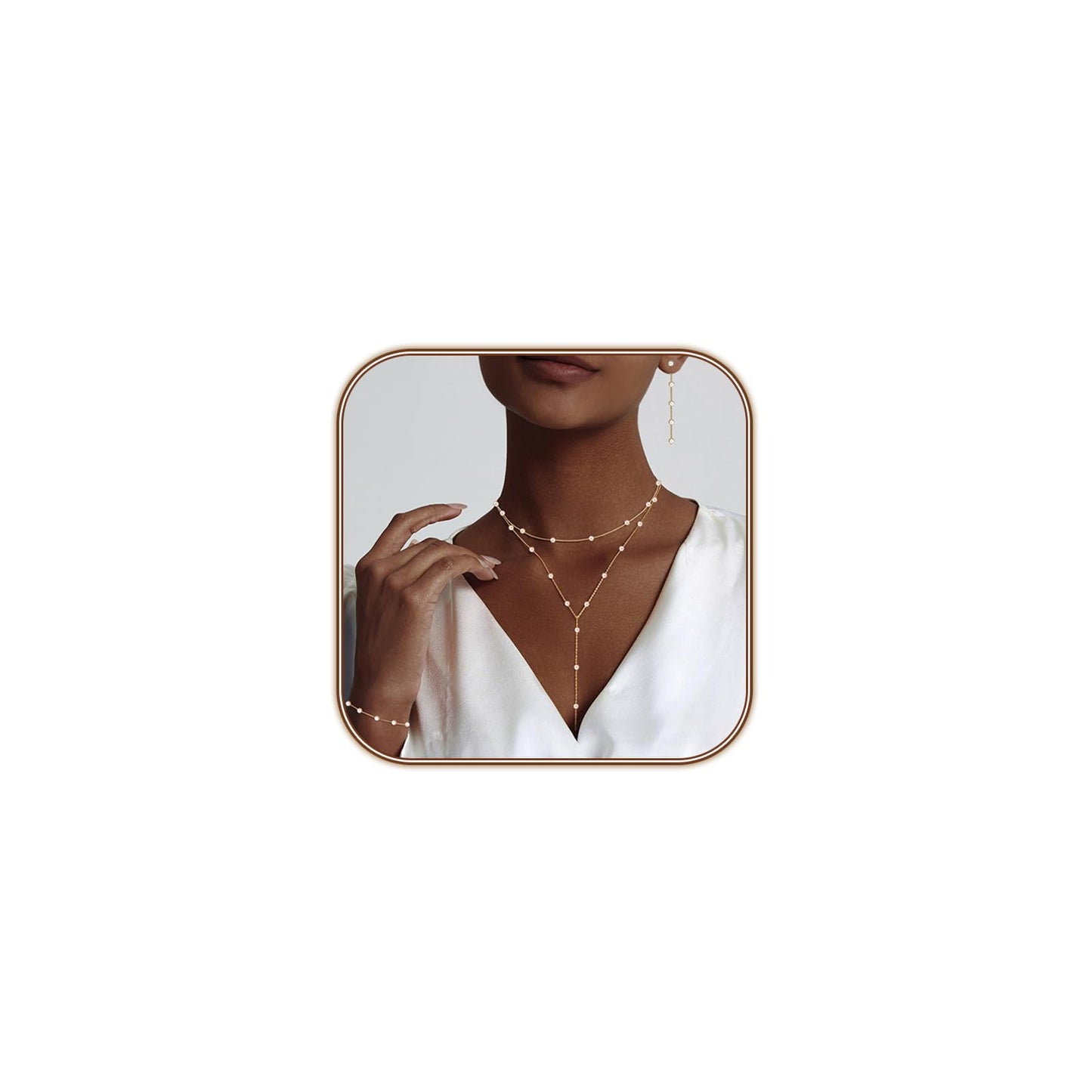 HERIER Gold Jewelry Set for Women Dainty 14K Gold Plated Layered Pearl Necklaces for Women Pearl Drop Earrings Bracelets Trendy Wedding Bride Jewelry Gift