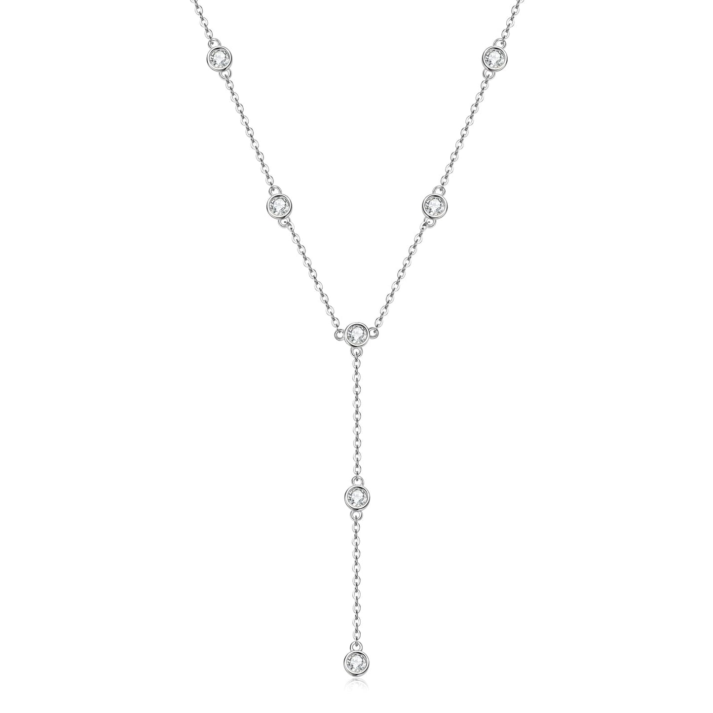 DYUNQ Moissanite Necklace for Women Sterling Silver, Imitation Diamond Lariat Drop Y necklace, Dainty Simple Long Prom Bridal Wedding Hypoallergenic Neckalces, 16 to 20 Inch