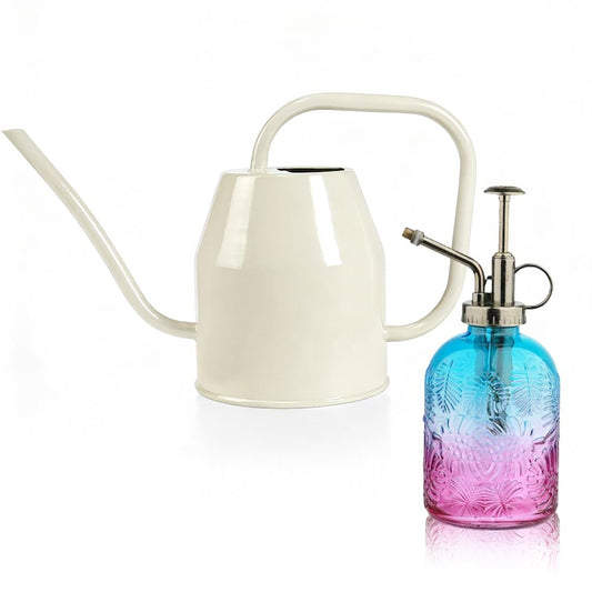35 oz/1000 ml Metal Indoor Small Watering Can with Long Spout for House Plants Decorative, 12 oz/360 ml Glass Plant Mister Spray Bottle for Bonsai Garden Flowers
