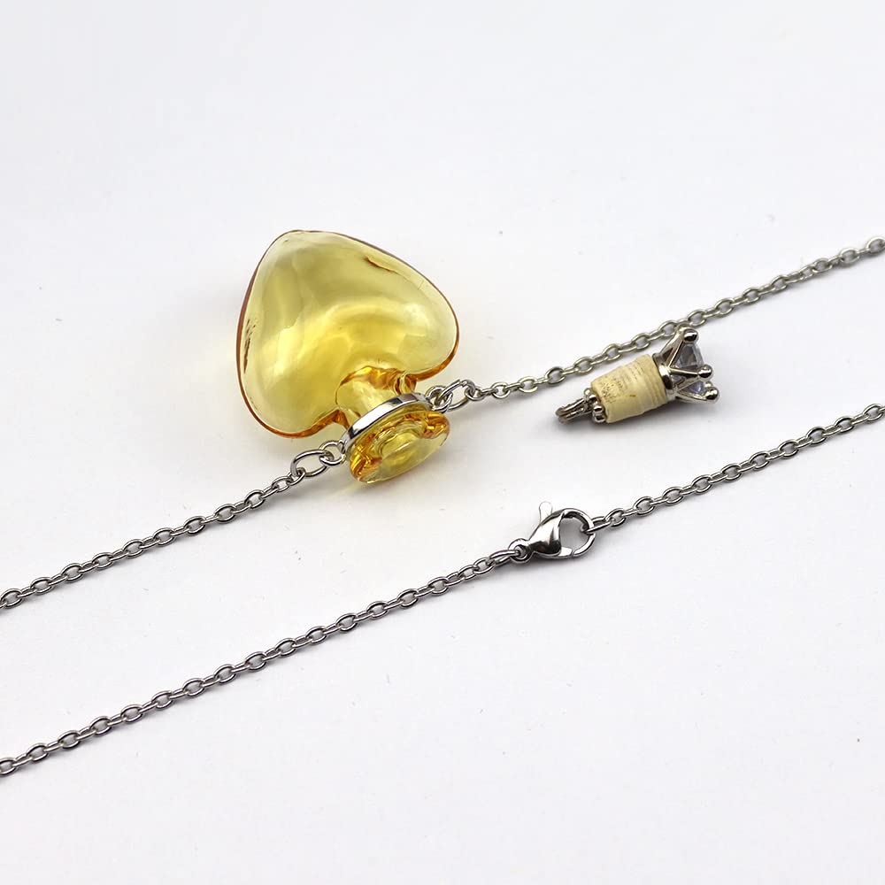 Bysxny 1PC 1PC Colorful Heart Vial Perfume Bottle Necklaces Stainless Steel Chain Make a Wish Aroma Essential Oil Diffuser Pendant necklace Women Jewelry (Yellow Heart)