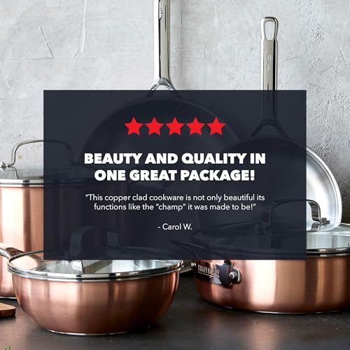 GreenPan x Bobby Flay 8 Piece Copper Clad Pots & Pans, Induction Ready Cookware, Measurement Markings, Stainless Steel Base & Interior, Oven Safe to 500˚F