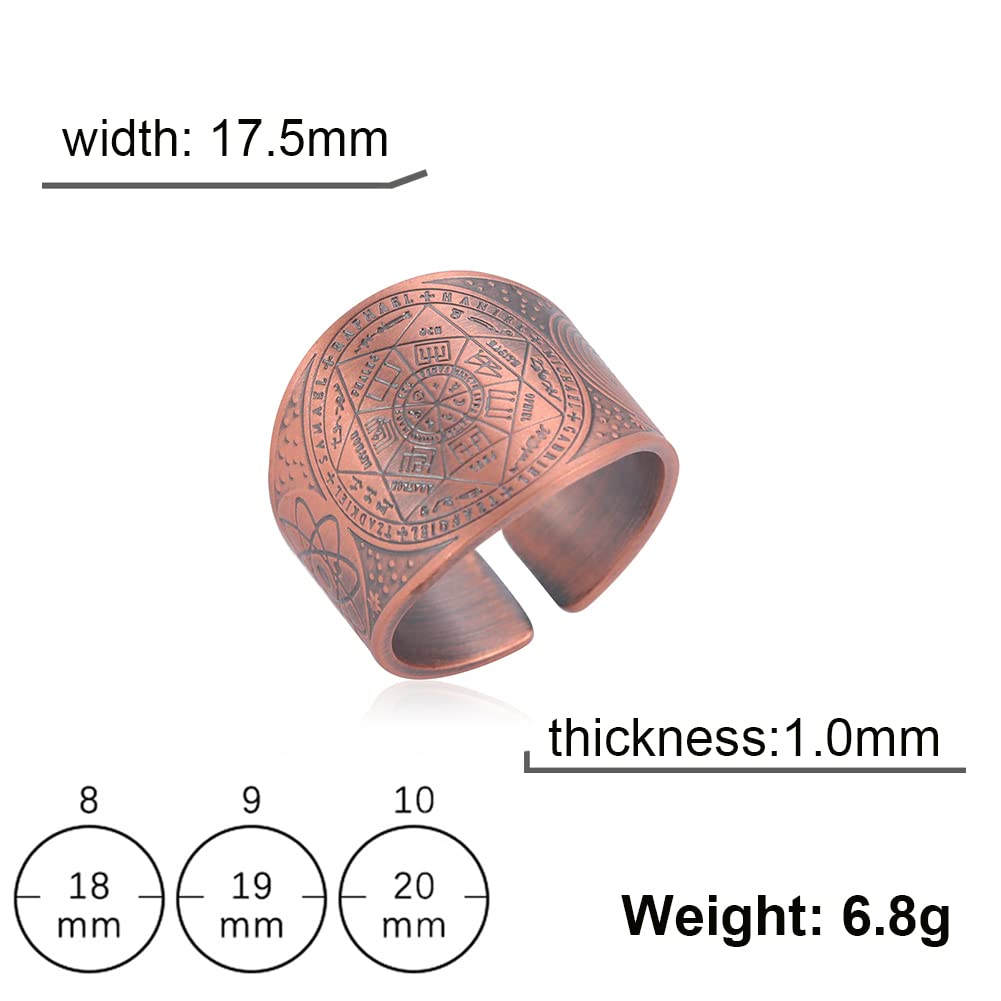Amaxer Seven Archangels Ring for Men Copper The Seal Of Solomon Tetragrammaton Archangels Protection Ring Statement Band for Men Women (19mm-dark pink)
