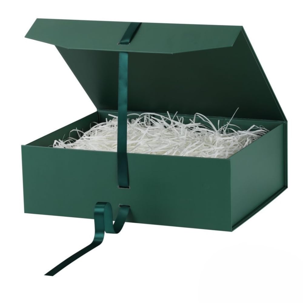 GoooodGift Extra Large Gift Box Green 1 Pack 16x13.5x5.3 inch Luxury Gift Box for Presents with Magnetic Closure Lid Collapsible,Birthday,Christmas,Wedding,Contains Shredded Paper Filler
