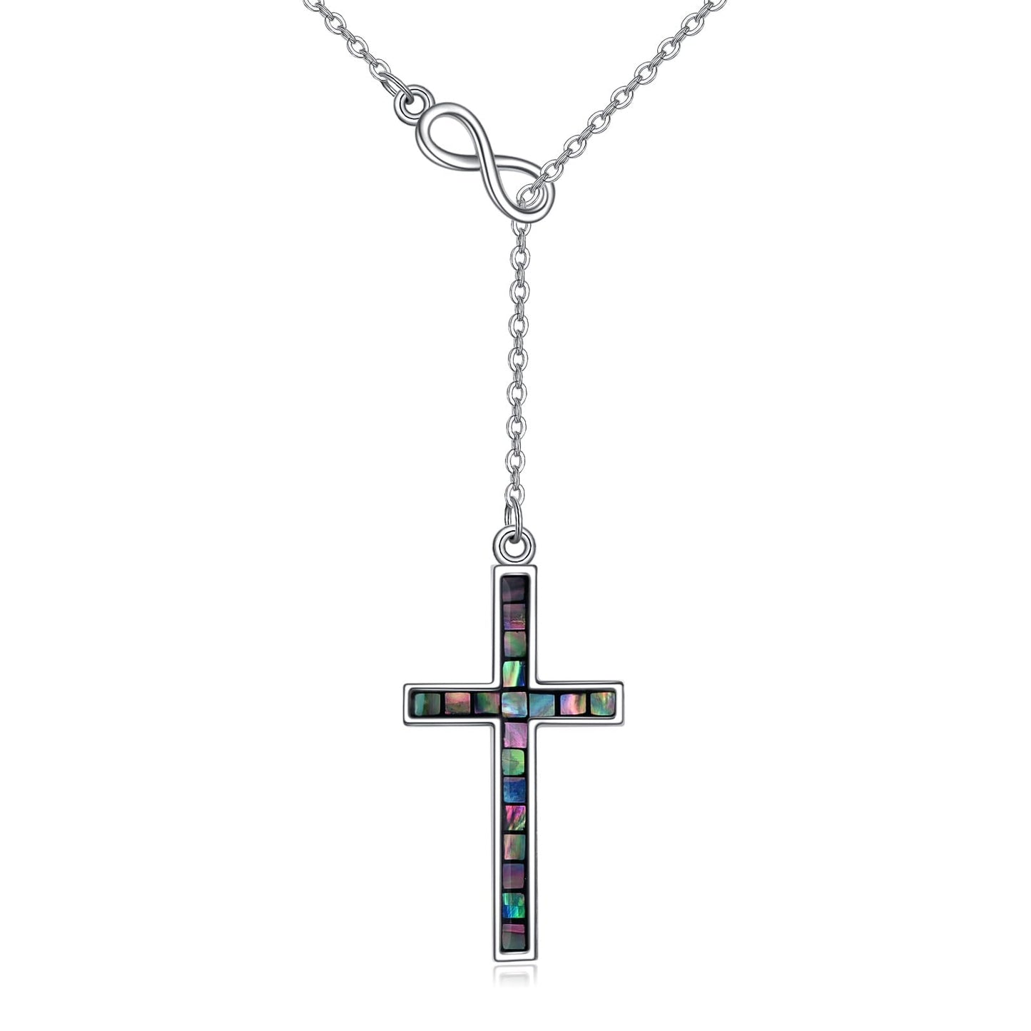 YFN Cross Necklace Sterling Silver Infinity Cross Pendant Lariat Y Jewelry Religious Gifts for Women Men
