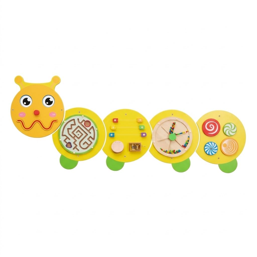 Monläurd® Caterpillar Montessori Busy Board,Sensory Board,Educational Toys,Activity Cube,Wall Toys,Daycare Furniture,Playroom Furniture,Interactive Toys,Wooden Toys,Learning Toys,Boys and Girls 6 M+