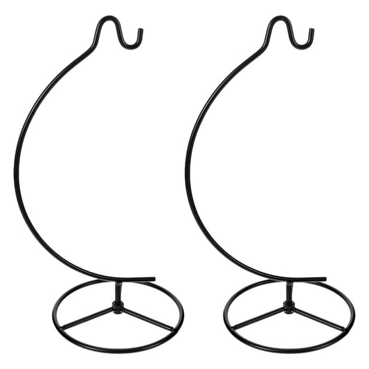 CALLARON 2pcs Moon-shaped Hanging Hook Stand for Ornament Display and Air Plant Holder Black Iron Wire Metal Flower Pot Rack for Home Décor and Glass Ball Hanging Indoor Plant Rack