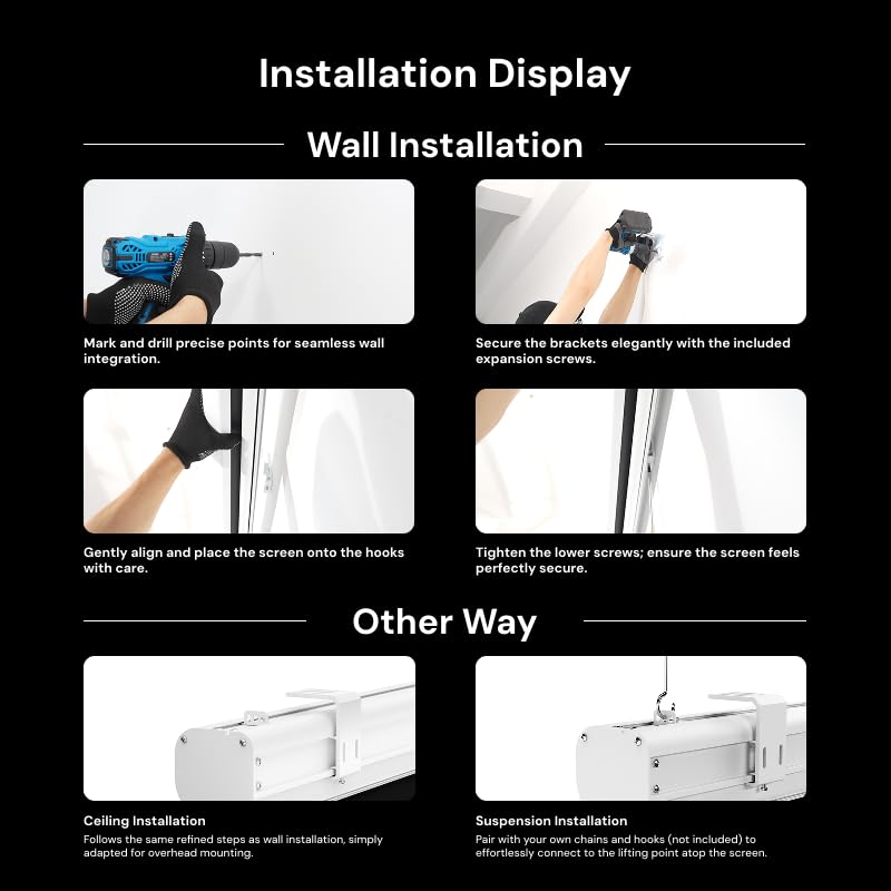 Valerion 120" Motorized Projector Screen, Outdoor Waterproof Drop-Down Screen, 2 Recharges Yearly, 4K/8K Ultra HD, Wrinkle-Free, Aluminum Frame, for Theater-Grade Home & Backyard Movie Night