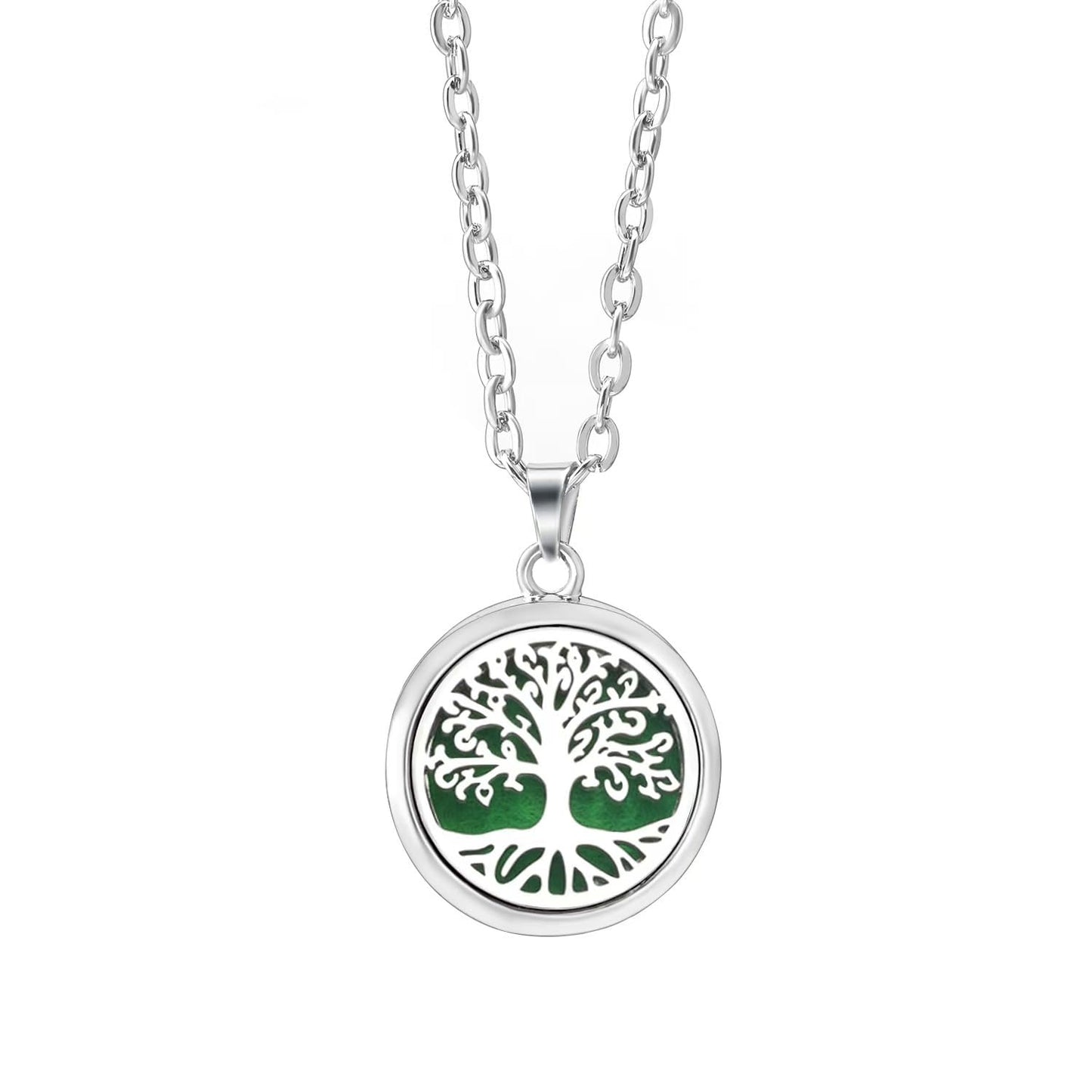 4-Piece Set of Fashionable Tree of Life Aromatherapy Necklace, Stainless Steel Diffuser Perfume Pendant, Everyday Wear Giftable Trendy Jewelry