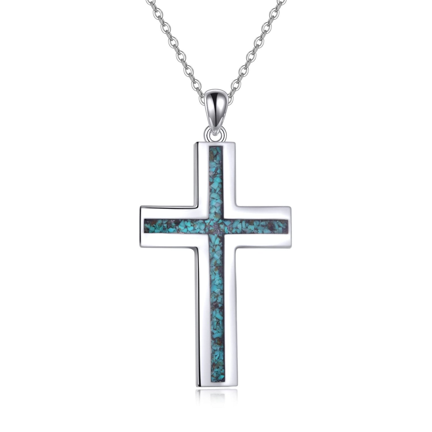 YFN Cross Necklace Sterling Silver Turquoise Cross Pendant Religious Jewelry Gifts for Women Men