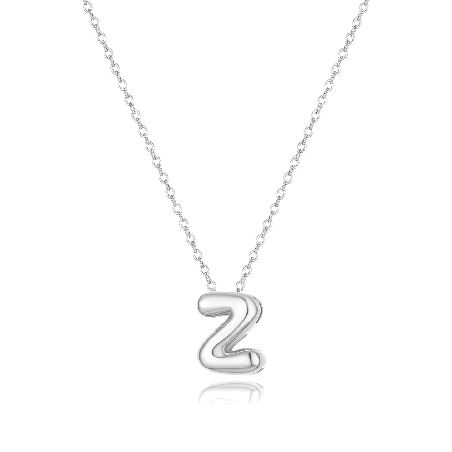 CUEZIY Bubble Silver Letter Necklace Initial Necklaces for Women Dainty Personalized Charm Pendant Name Necklace Cute Non Tarnish Fashion Accessories Teen Gift Trendy Stuff Silver Jewelry Gifts