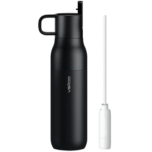 VSITOO 25oz Insulated Stainless Steel Filtered Water Bottle for Travel and Everyday Use，5-Stage 0.01μm Ultra-strong Filtration，Reusable，Improves Taste，for Hiking, Cycling, Gym & Outdoor Use，Black