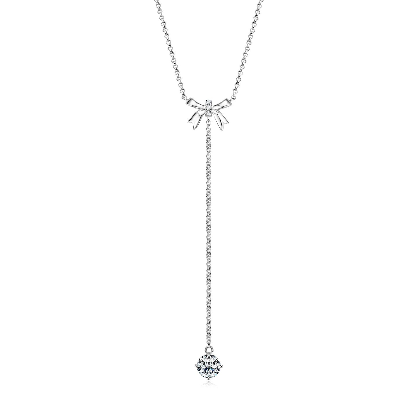 AINUOSHI Moissanite Bow Lariat Necklace for Women 925 Sterling Silver Y-Shaped Linear Drop Chain Necklaces Dainty Long V-Neck Layered Necklaces Anniversary Birthday Gifts for Wife Her