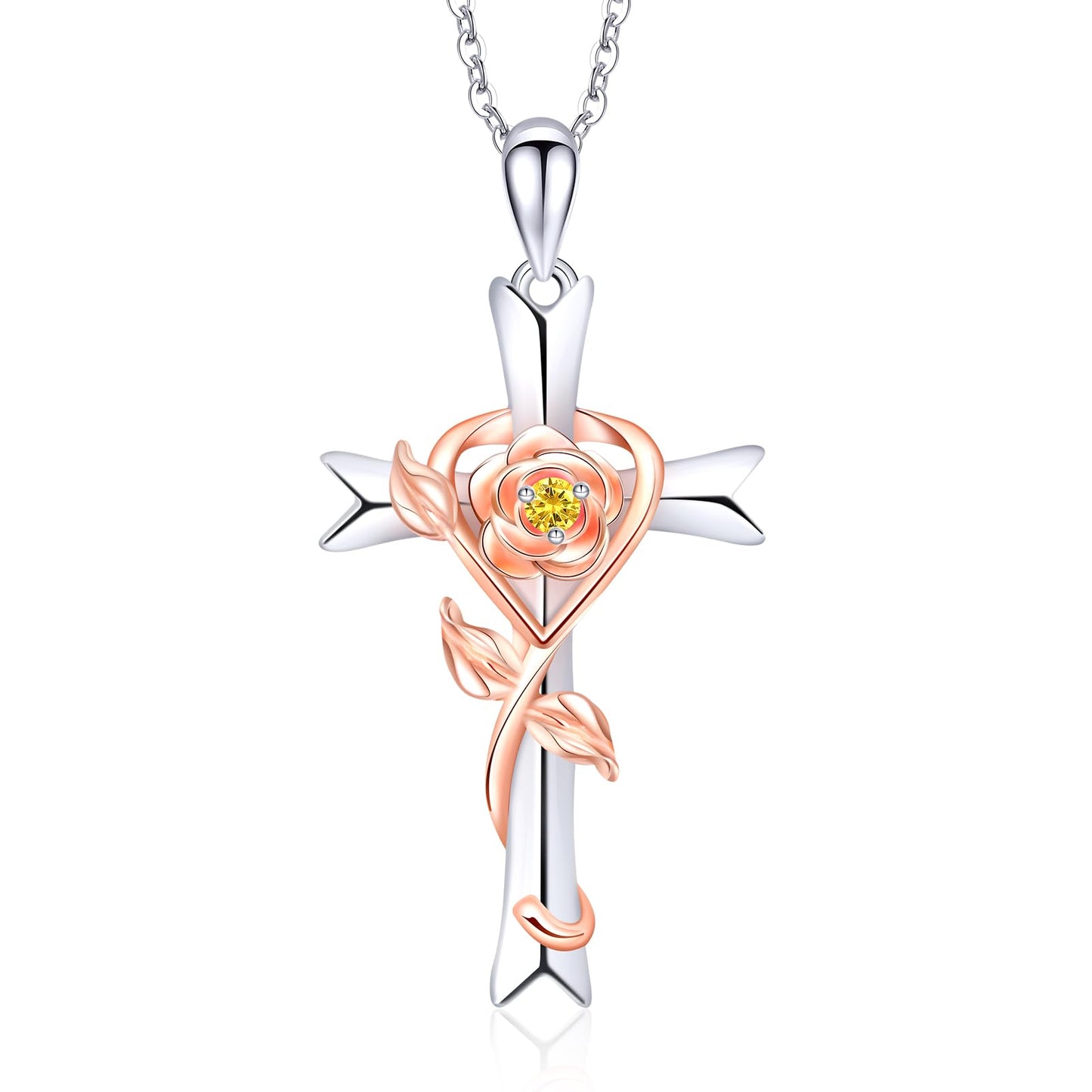 RIVIKO Mothers Day Gifts for Wife-925 Sterling Silver Cross November Birthstone Necklace for Women Cross Rose Pendant Necklaces Anniversary Jewelry Birthday Gift for Women Her Wife