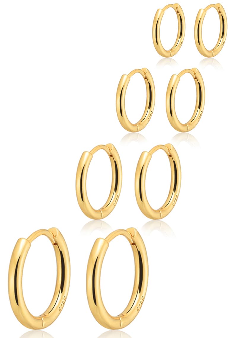 Gokeey Small Gold Hoop Earrings Set for Women, 14K Gold Plated Huggie Hoop Earring, HypoallergenicLightweight Hoop Earrings Jewelry for Gifts 4 Pair